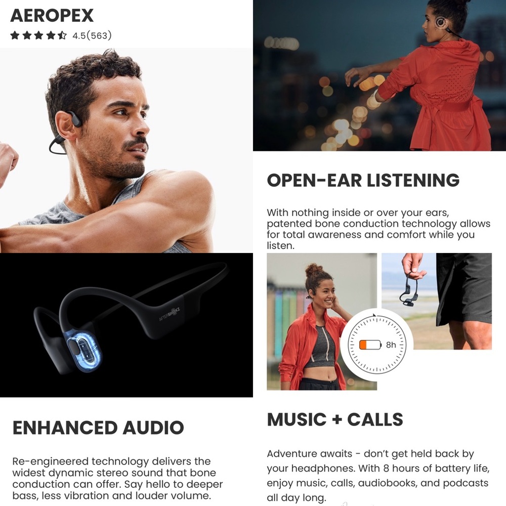 Aeropex AfterShokz Bone Conduction Headphones.